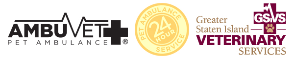 Logo for AmbuVet with its partner GSiVS or Greater Staten Island Veterinary Services. Partners of Ambuvet Ambulance are of the highest standard in animal medical care. Partner vets are open late or 24 hours and prepared for routine appointments or emergency pet hospital services.