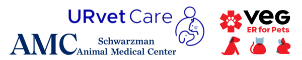 ad with logos for URvetCare, AMC Schwarzman Animal Medical Center, VEG Emergency for Pets